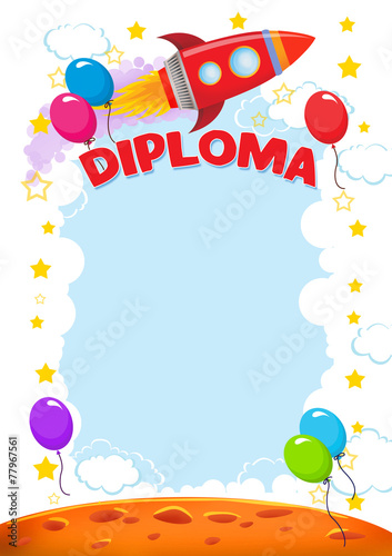 Diploma for children with balloons and racket
