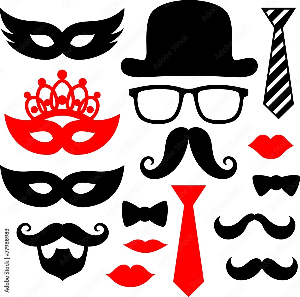 moustaches and lips for party - obrazy, fototapety, plakaty 