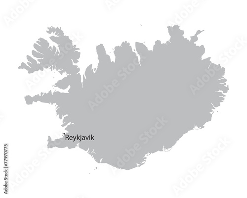 grey map of Iceland with indication of Reykjavik