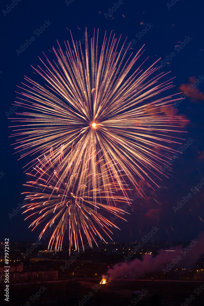 several outbreaks of fireworks on background of sky several outbreaks of fireworks on background of sky