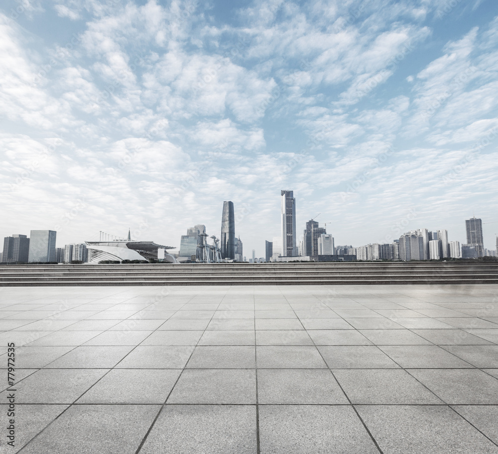 modern square with skyline and cityscape background