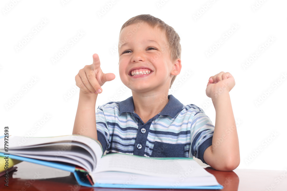 laughing little boy with books laughing little boy with books