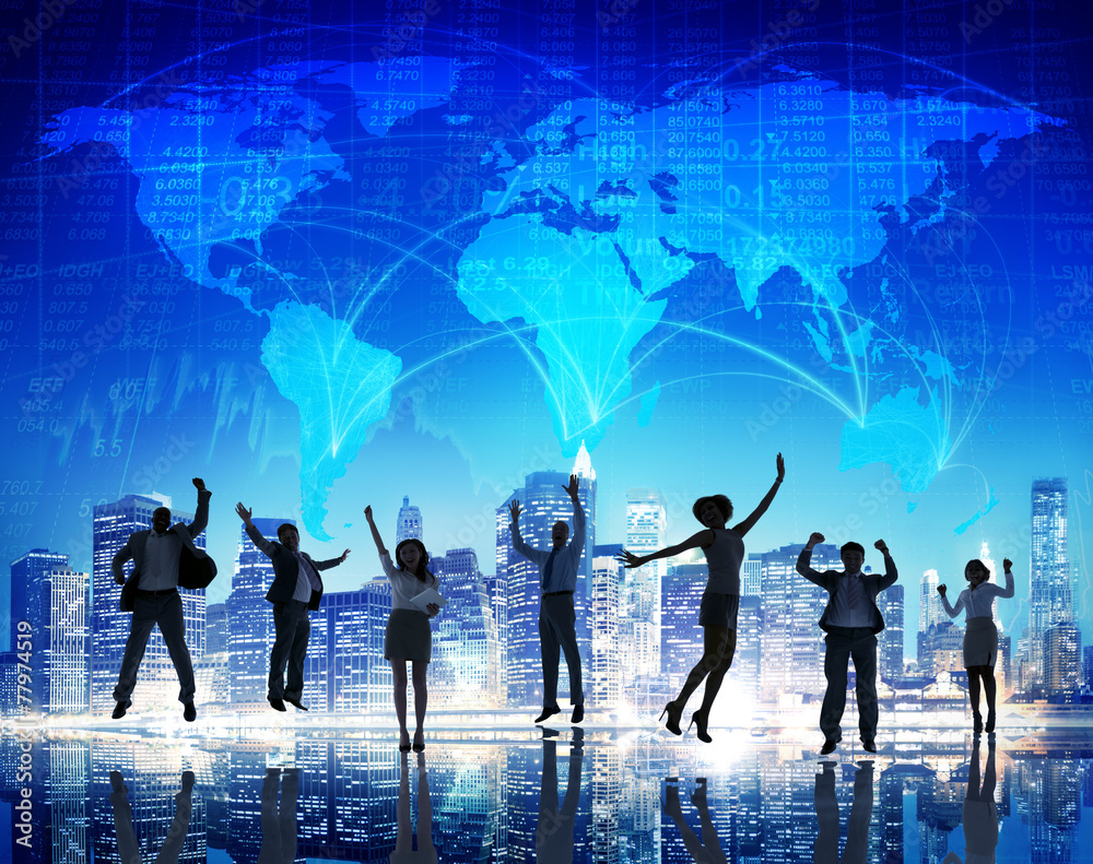 Fototapeta premium Silhouette People Global Business Cityscape Team Concept