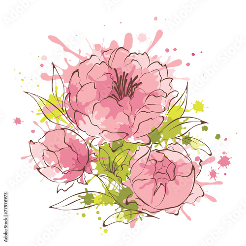 Abstract flowers illustration -- peonies