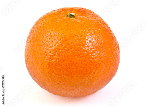Single tangerine, orange fruit, citrus on white background