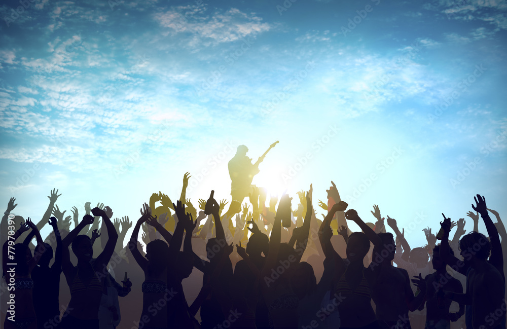 Summer Music Festival Beach Party Performer Excitement Concept Summer Music Festival Beach Party Performer Excitement Concept