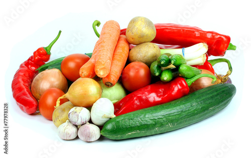 fresh vegetables on white background.