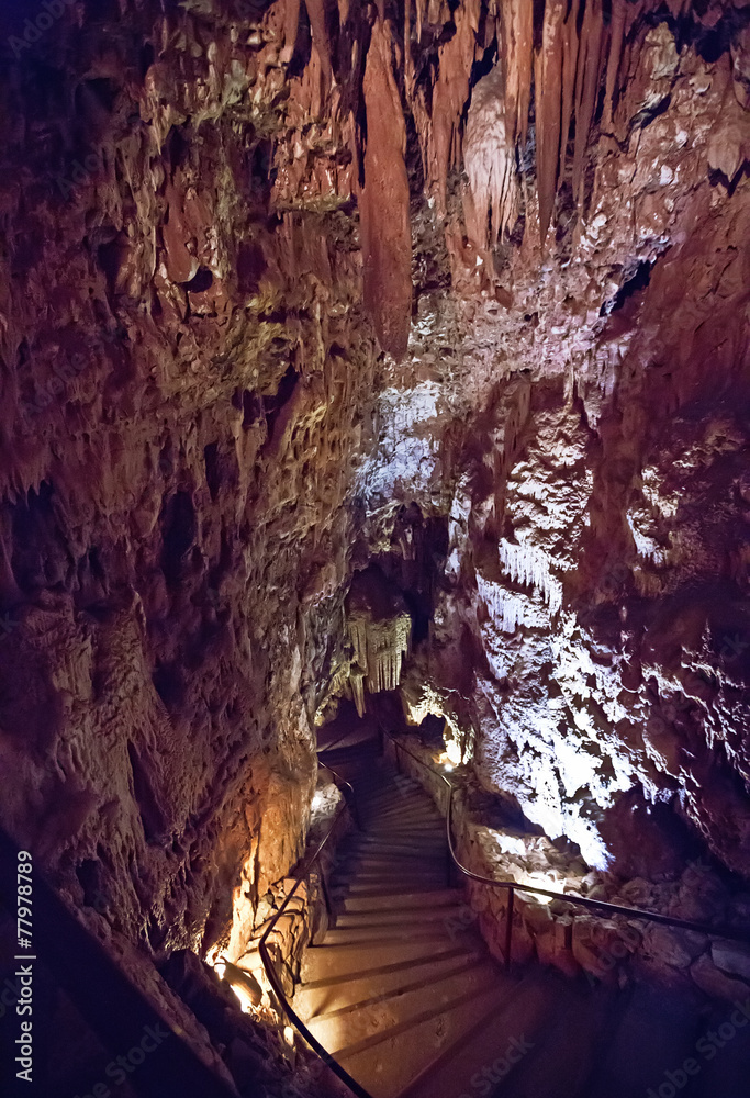 Stalagmites and stalactites inside the cave