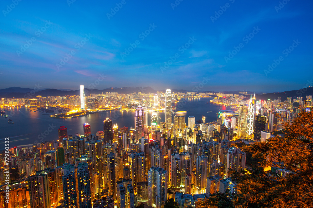 Fototapeta premium skyline and cityscape of modern city hongkong at night