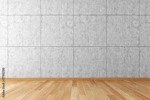 Empty room with stone wall and wooden floor