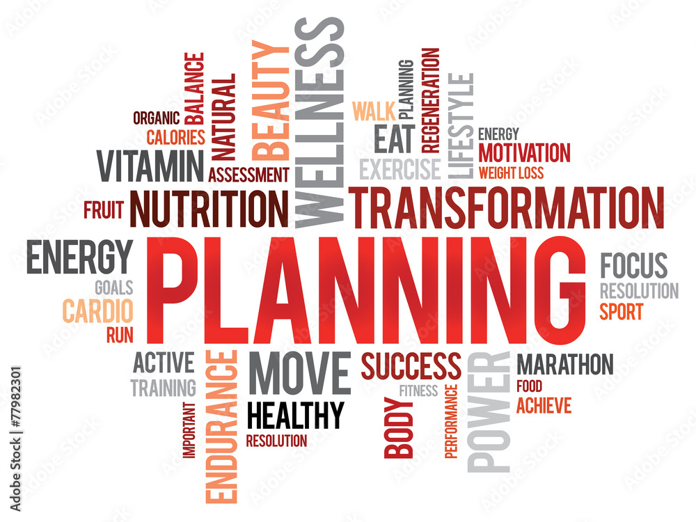 PLANNING word cloud, fitness, sport, health concept PLANNING word cloud, fitness, sport, health concept