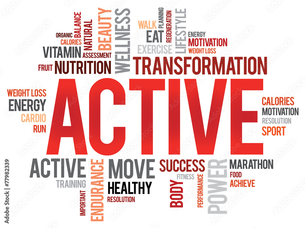 ACTIVE word cloud, fitness, sport, health concept ACTIVE word cloud, fitness, sport, health concept