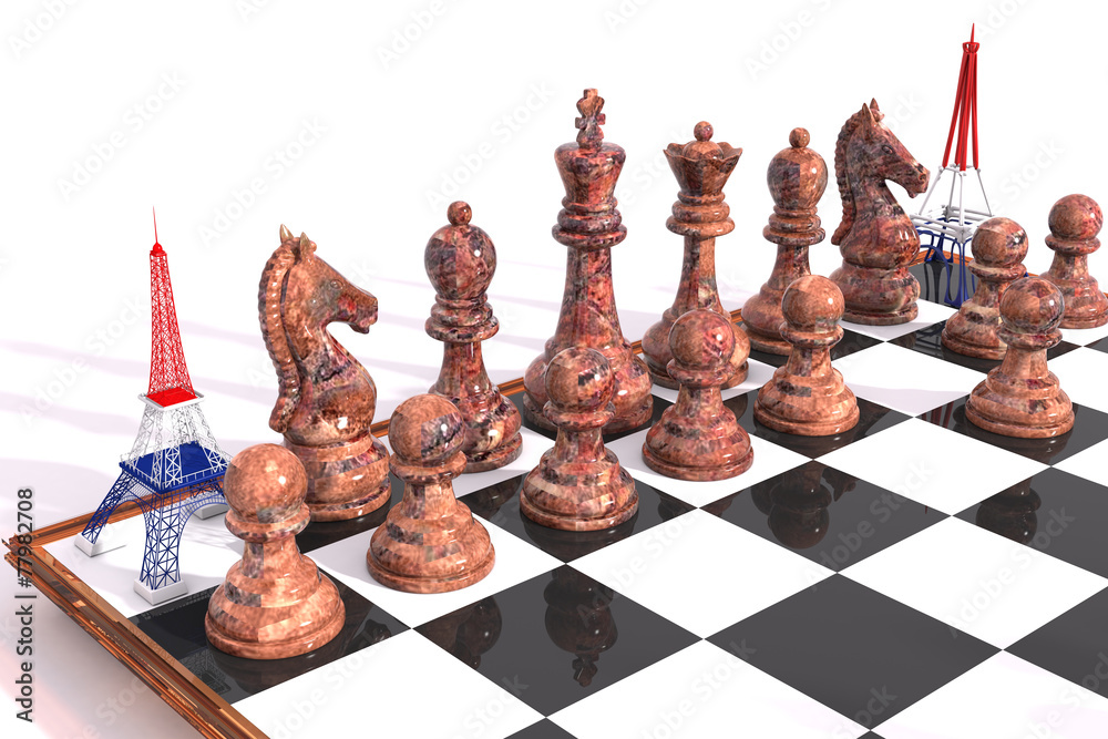 Torre Eiffel 3D sostituisce torre nel gioco scacchi Stock Illustration