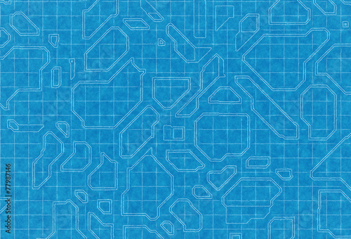 blue scheme of top view city plan on graph paper