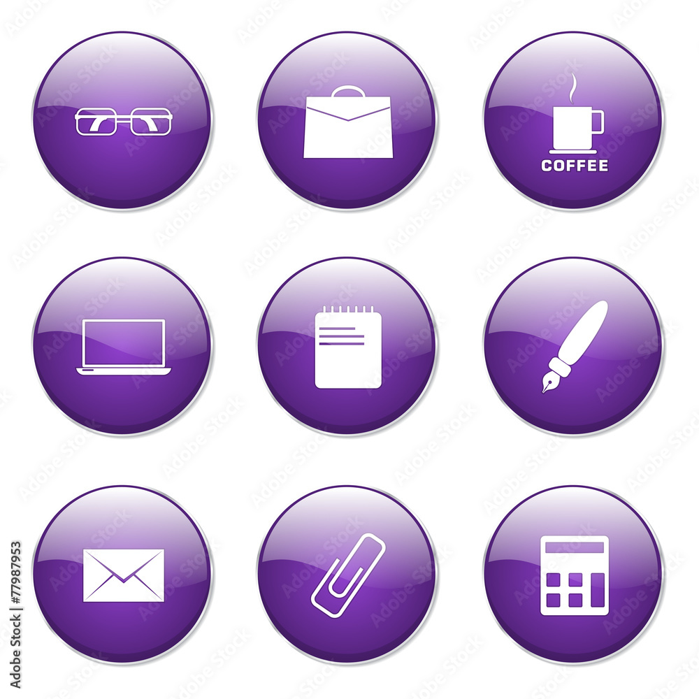 Office Work Violet Vector Button Icon Design Set Office Work Violet Vector Button Icon Design Set