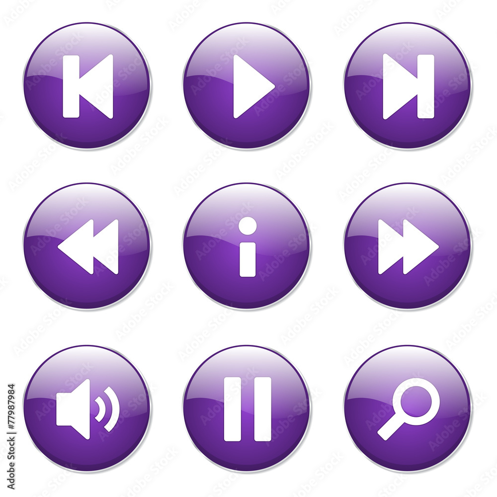 Multimedia Controller Violet Vector Button Icon Design Set Multimedia Controller Violet Vector Button Icon Design Set