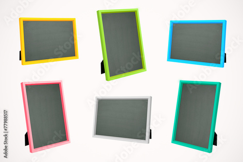 Color picture frames stand on white background