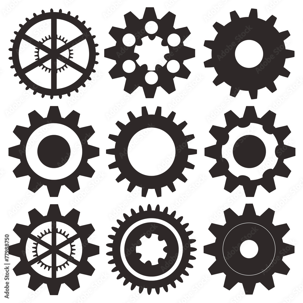 Vector collection of gear wheels Vector collection of gear wheels