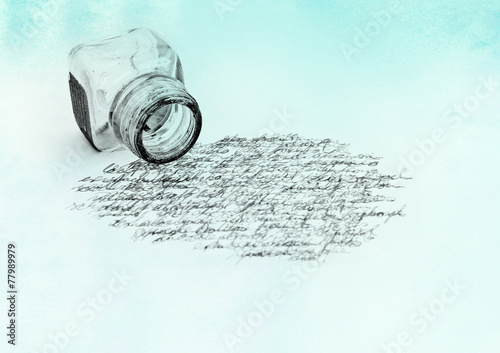 Schilderij op canvas Tintenfass und Schrift