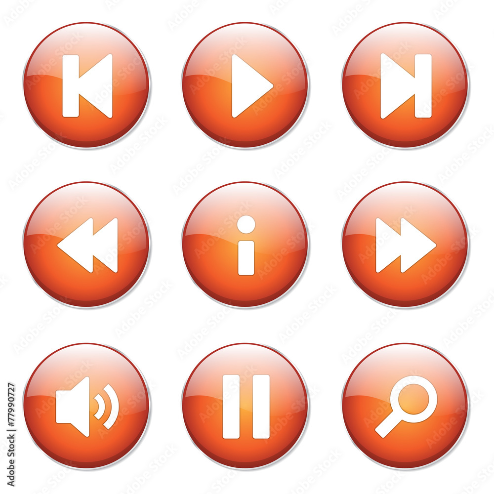 Multimedia Controller Orange Vector Button Icon Design Set Multimedia Controller Orange Vector Button Icon Design Set