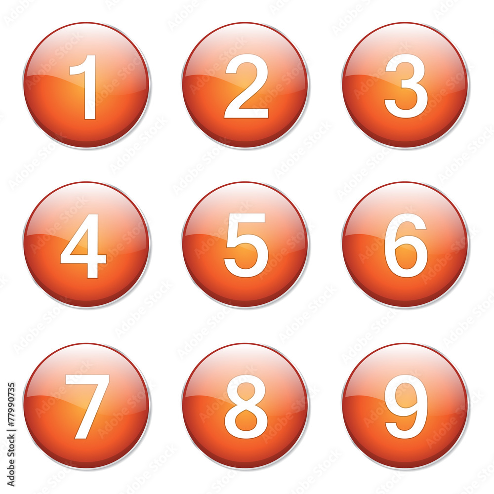 Numbers Counting Orange Vector Button Icon Design Set Numbers Counting Orange Vector Button Icon Design Set