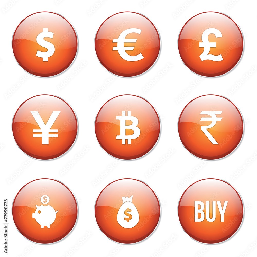 Currency Sign Orange Vector Button Icon Design Set Currency Sign Orange Vector Button Icon Design Set