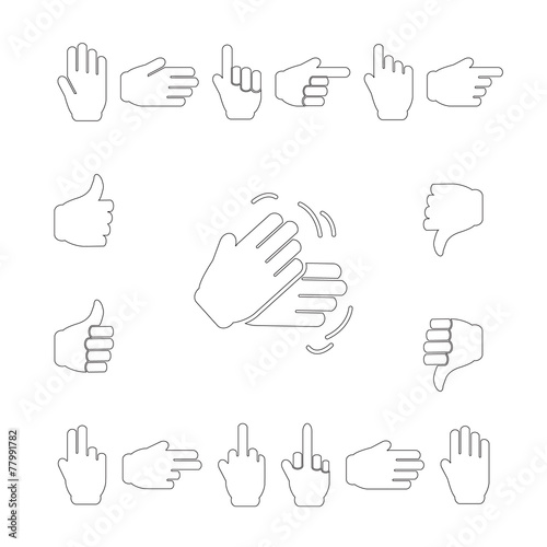 Hands icon set - outline hand icon set