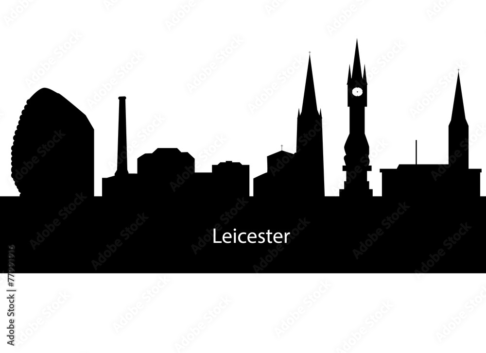 Leicester, England skyline. Detailed silhouette. Vector illustra