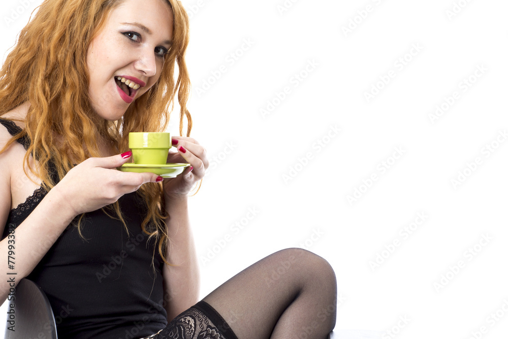 Model Released. Sexy Young Woman Drinking Espresso Coffee Model Released. Sexy Young Woman Drinking Espresso Coffee