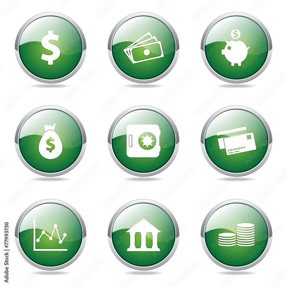 Financial Banking Green Vector Button Icon Design Set Financial Banking Green Vector Button Icon Design Set
