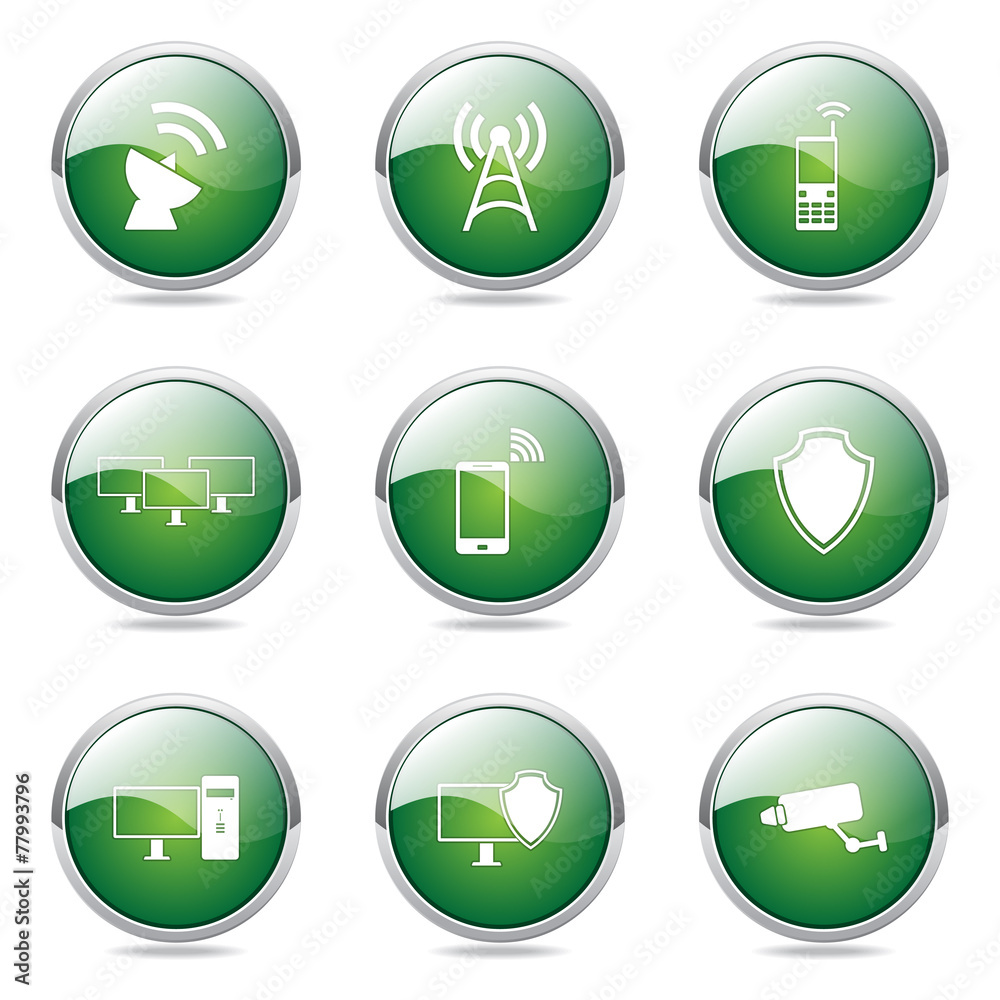 Telecom Communication Green Vector Button Icon Design Set Telecom Communication Green Vector Button Icon Design Set