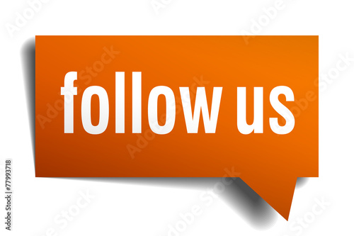 follow us orange speech bubble isolated on white