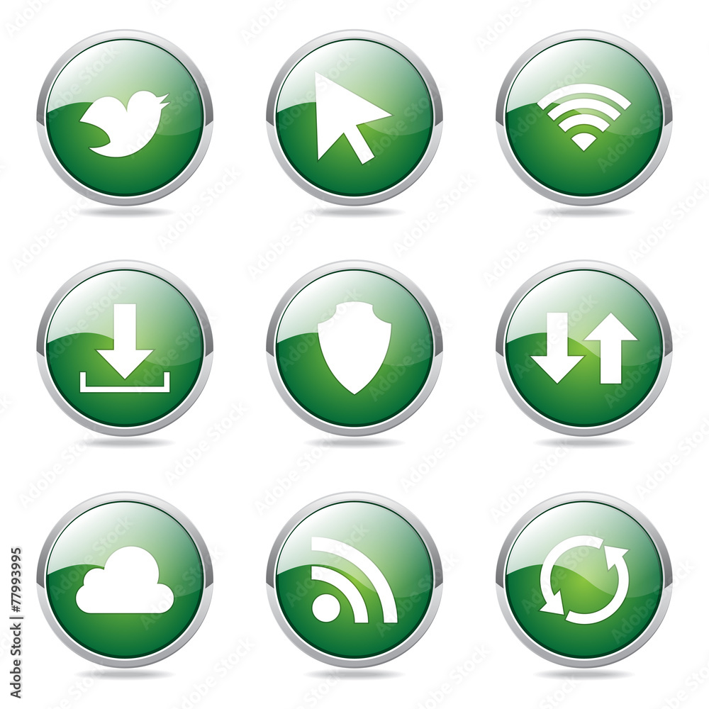 Web Internet Social Green Vector Button Icon Design Set Web Internet Social Green Vector Button Icon Design Set