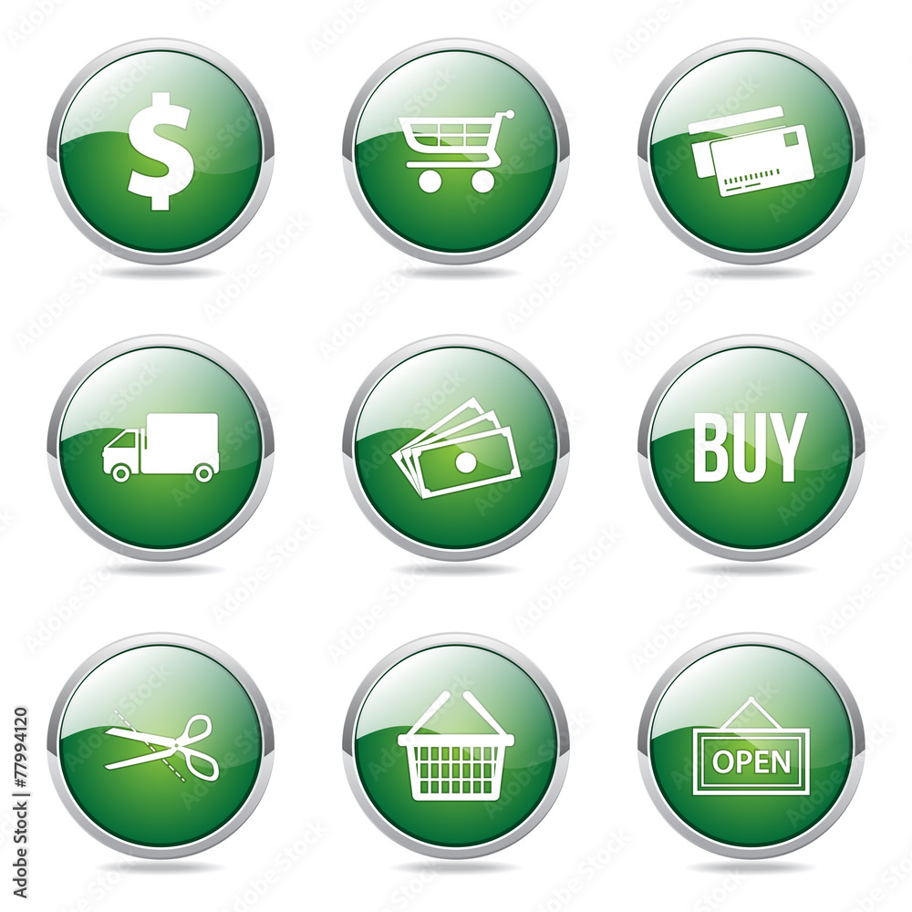 Shopping Sign Green Vector Button Icon Design Set Shopping Sign Green Vector Button Icon Design Set