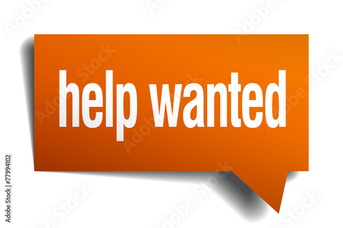 help wanted orange speech bubble isolated on white