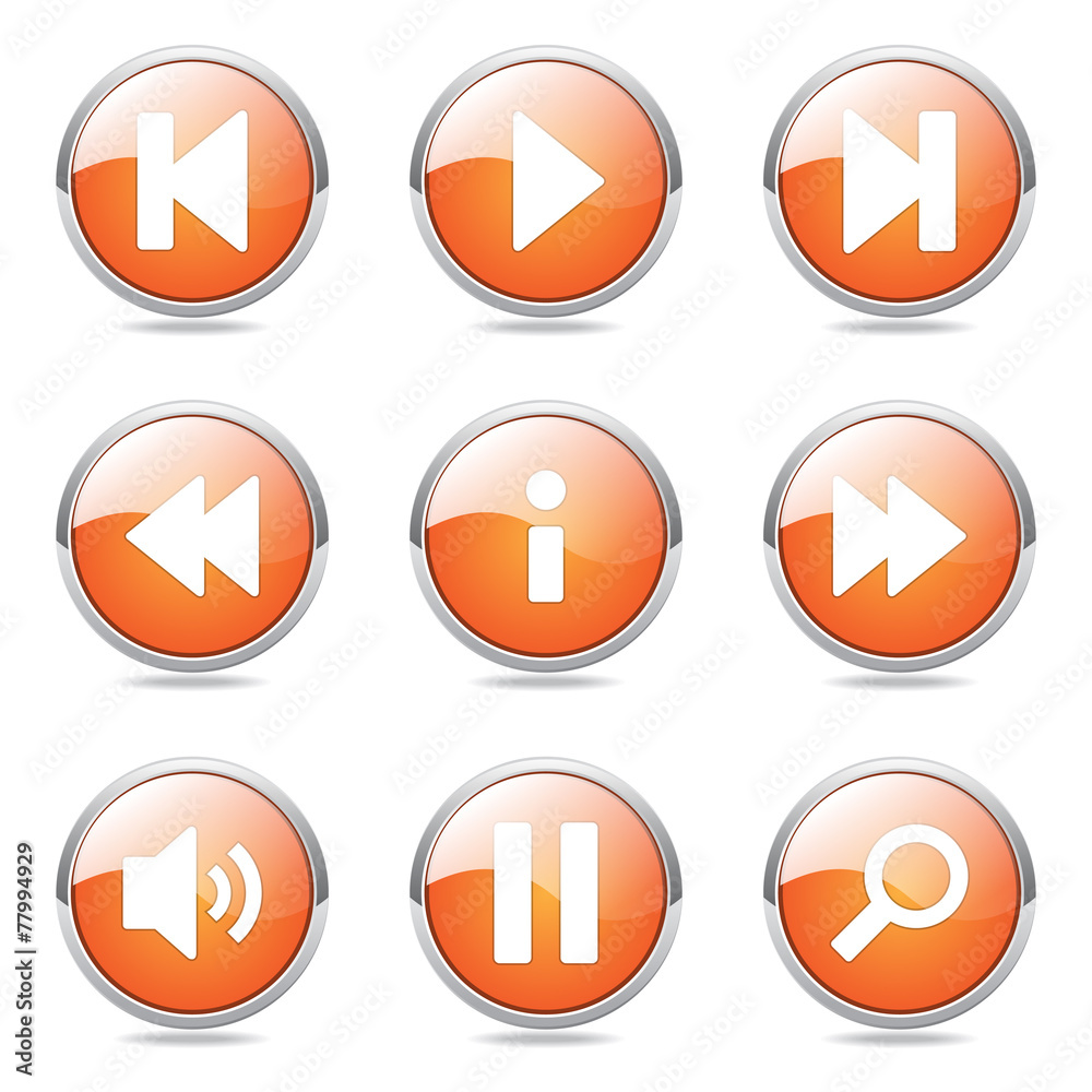 Multimedia Controller Orange Vector Button Icon Design Set Multimedia Controller Orange Vector Button Icon Design Set