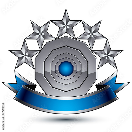 Branded golden geometric symbol with curvy ribbon, stylized silv