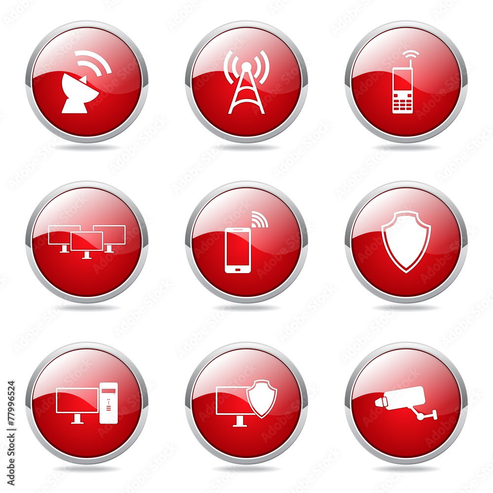 Telecom Communication Red Vector Button Icon Design Set Telecom Communication Red Vector Button Icon Design Set