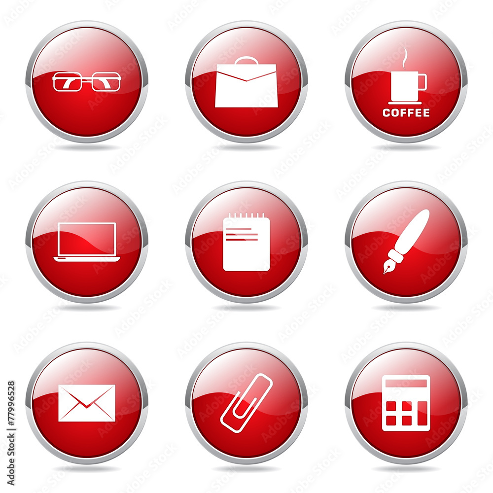Office Work Red Vector Button Icon Design Set Office Work Red Vector Button Icon Design Set