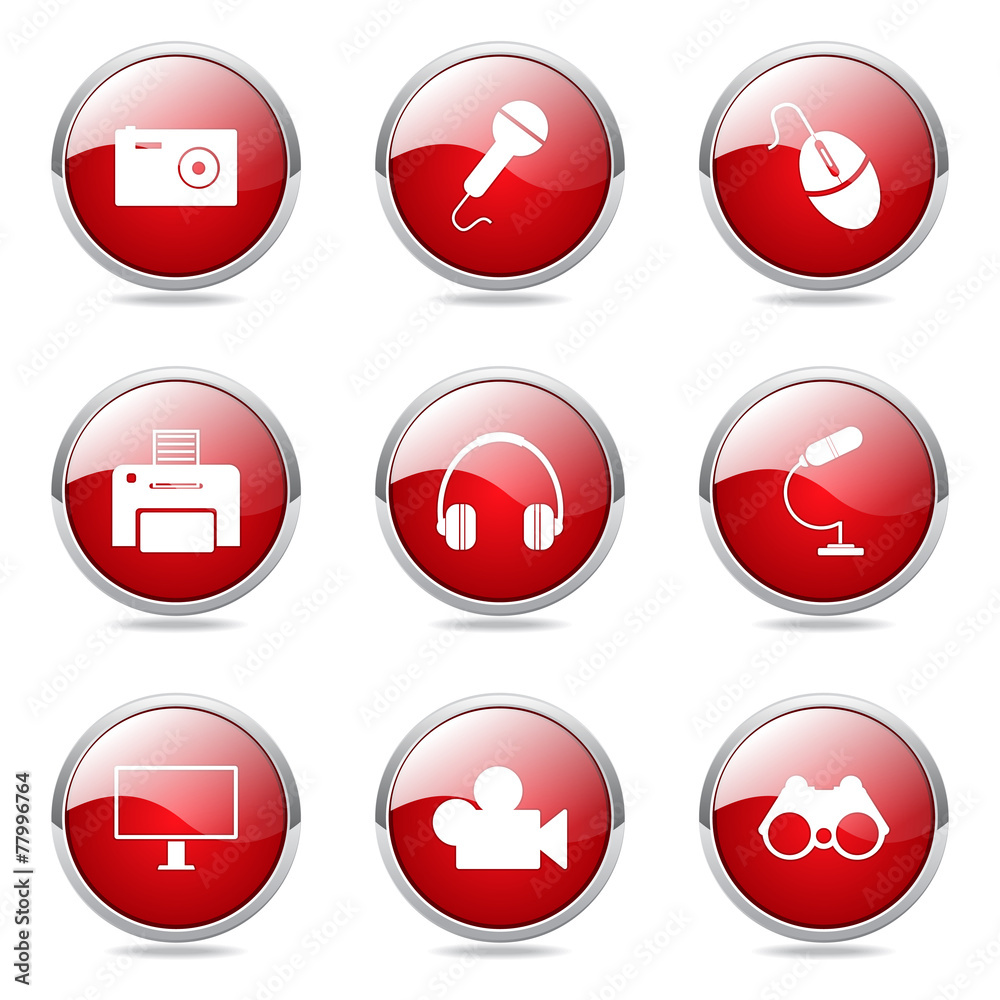 Electronic Equipment Red Vector Button Icon Design Set Electronic Equipment Red Vector Button Icon Design Set