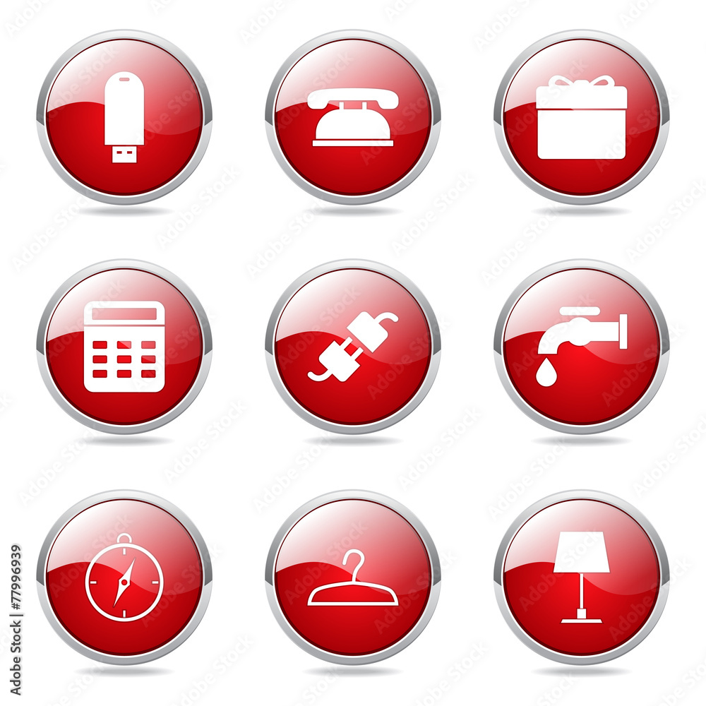 House Equipments Red Vector Button Icon Design Set House Equipments Red Vector Button Icon Design Set