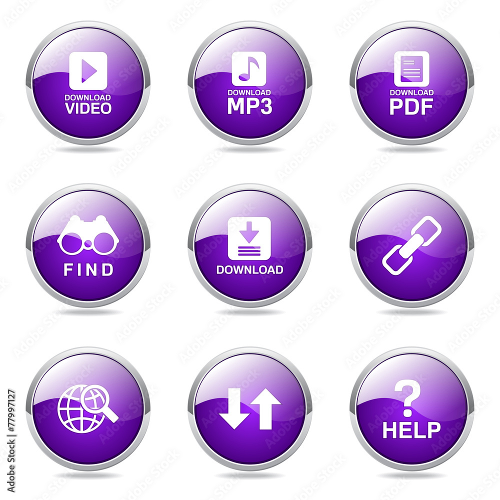 Multimedia Web Internet Violet Vector Button Icon Design Set Multimedia Web Internet Violet Vector Button Icon Design Set