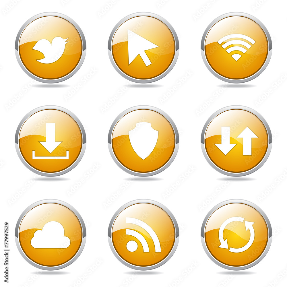 Web Internet Social Yellow Vector Button Icon Design Set Web Internet Social Yellow Vector Button Icon Design Set