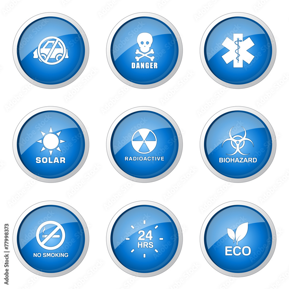 Warning Sign Blue Vector Button Icon Design Set Warning Sign Blue Vector Button Icon Design Set
