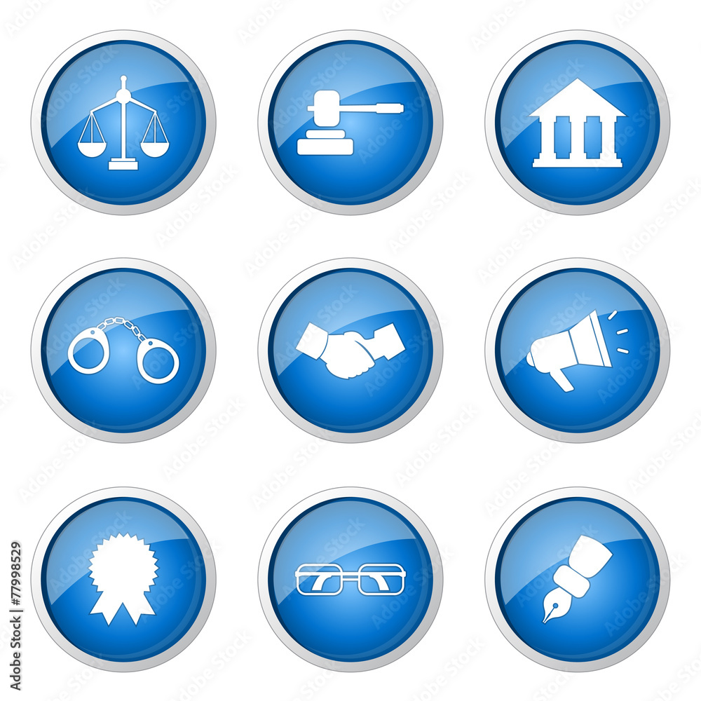Law Sign Blue Vector Button Icon Design Set Law Sign Blue Vector Button Icon Design Set