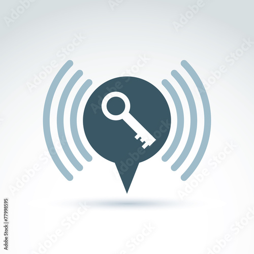 Vector monochrome speech bubble with a key isolated on white bac