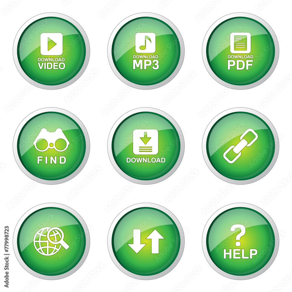Multimedia Web Internet Green Vector Button Icon Design Set