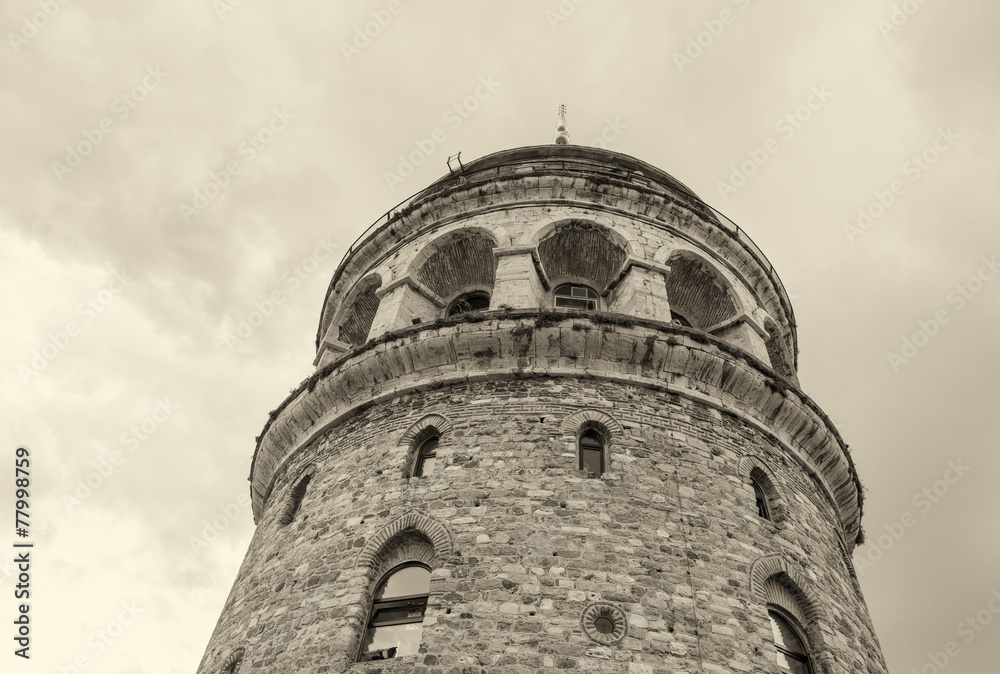 Magnificence of Galata Tower as seen from the street - Beyoglu,
