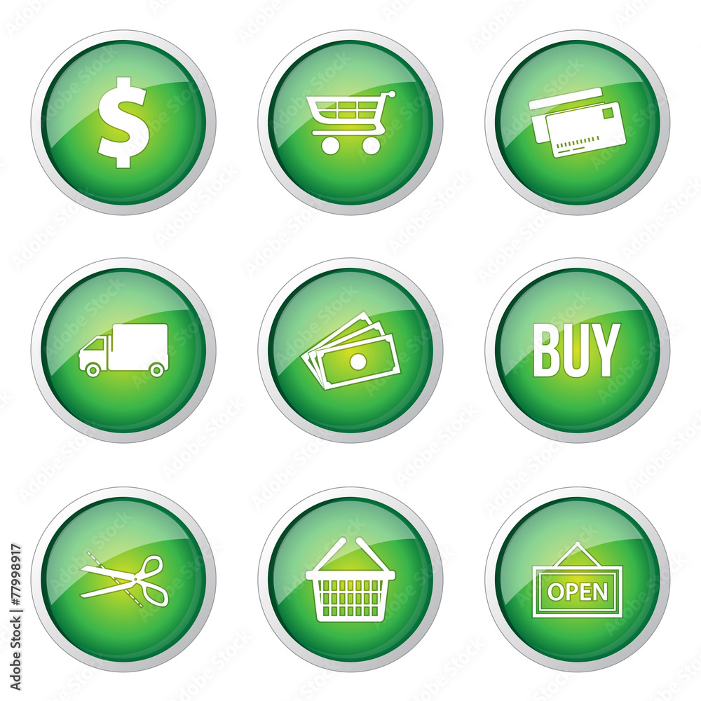 Shopping Sign Green Vector Button Icon Design Set Shopping Sign Green Vector Button Icon Design Set