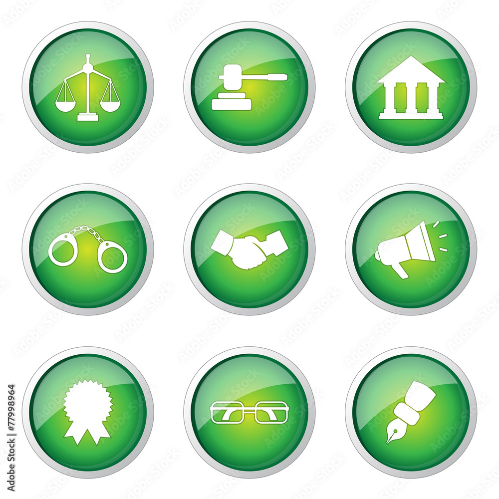 Law Sign Green Vector Button Icon Design Set Law Sign Green Vector Button Icon Design Set